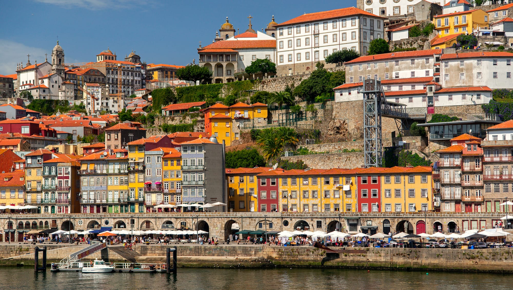 Colourful Ribeira houses along the Douro in Porto